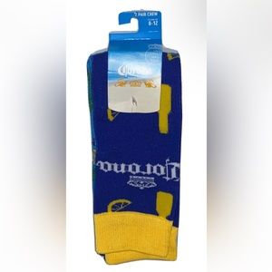 Corona Beer Crew Socks 2 Pair Men 8-12 Blue Yellow w Logo Cerveza Mas Fina NEW!